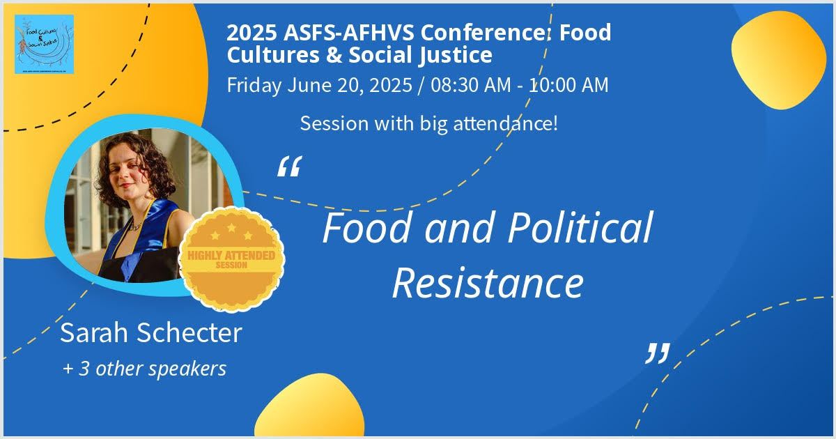 Award presented to Sarah Schecter for highly attended session. The presentation was on food and political resistance.
